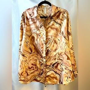 West Of Melrose Long Sleeve Button Down 100% Polyester‎ Marble Print Sz XL
